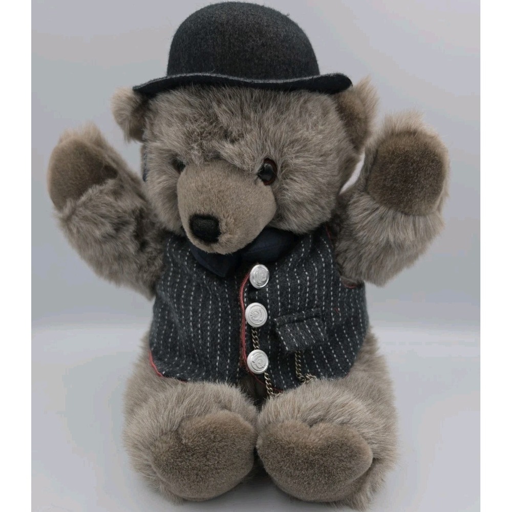 Vintage 1987 Applause Grey Teddy Bear Plush Rooneybear Hat Vest Mervyns Tag